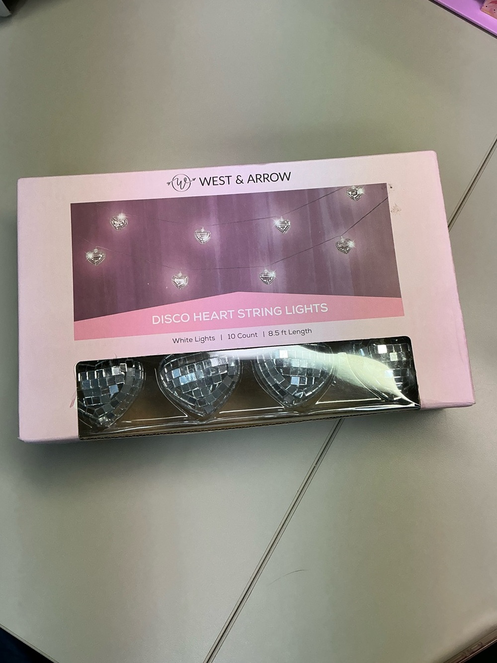 Silver Disco Heart String Lights - White LED